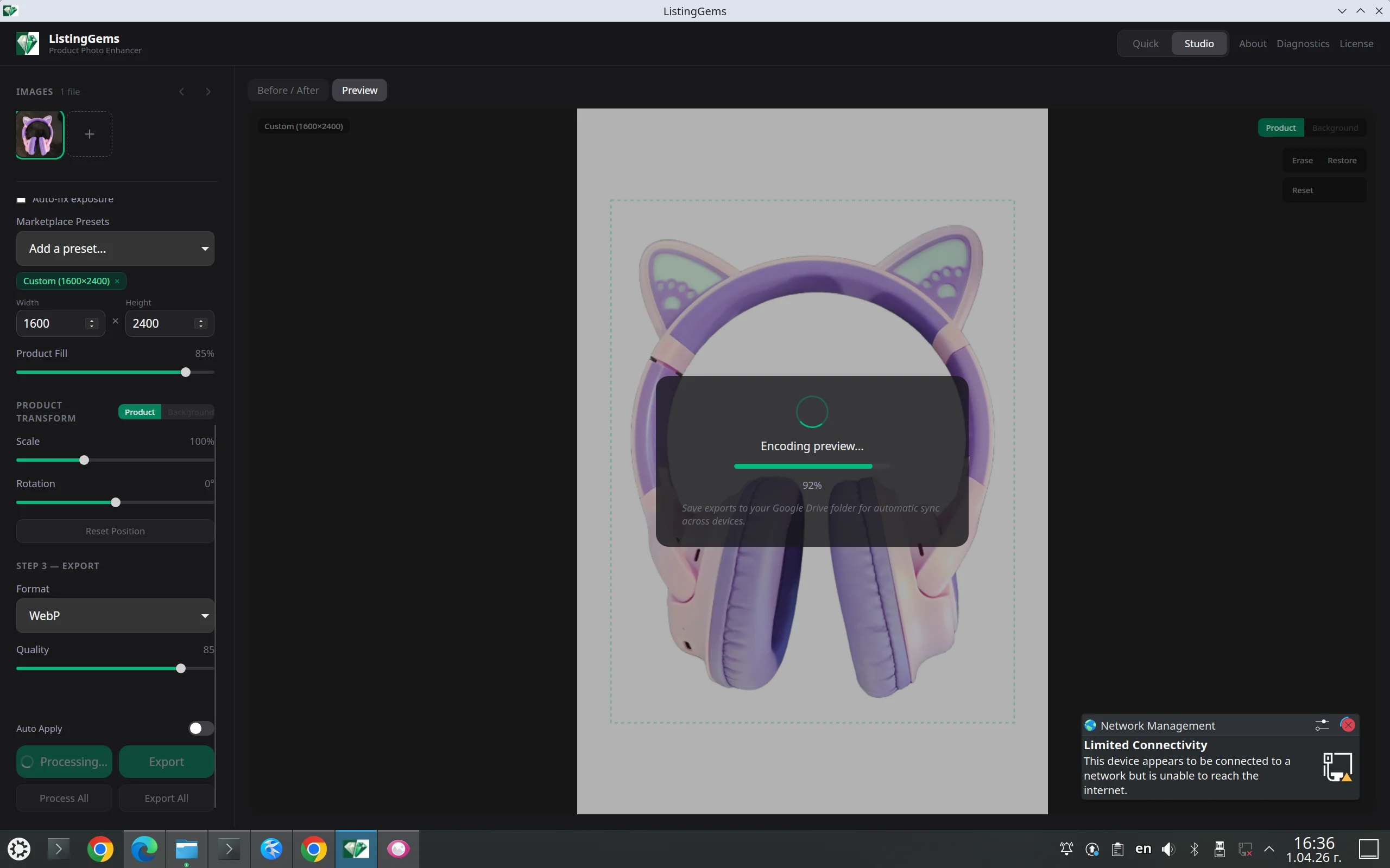ListingGems processing a photo while offline with no internet connection